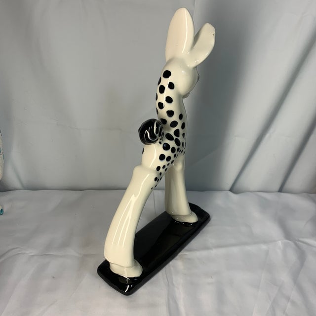 Vintage Mid-Century Modern Black-and-White Spotted Deer/Doe Ceramic Figurine Attributed to Royal Haeger For Sale In Chicago - Image 6 of 8