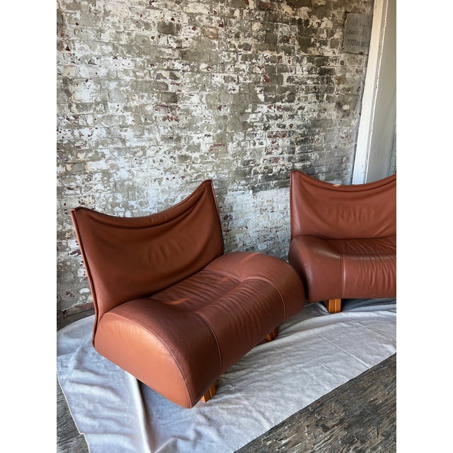 Vintage Cognac Leather Sling Lounge Chairs – Pair For Sale - Image 4 of 18