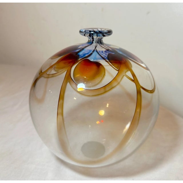 Vintage Hand Blown Signed Detailed Mary Angus Art Glass Iridescent Leaf Vase For Sale In New York - Image 6 of 15