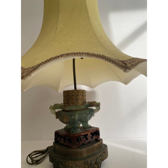 Jade 1930s Chinese Carved Jadite Lamp With Shade For Sale - Image 8 of 8