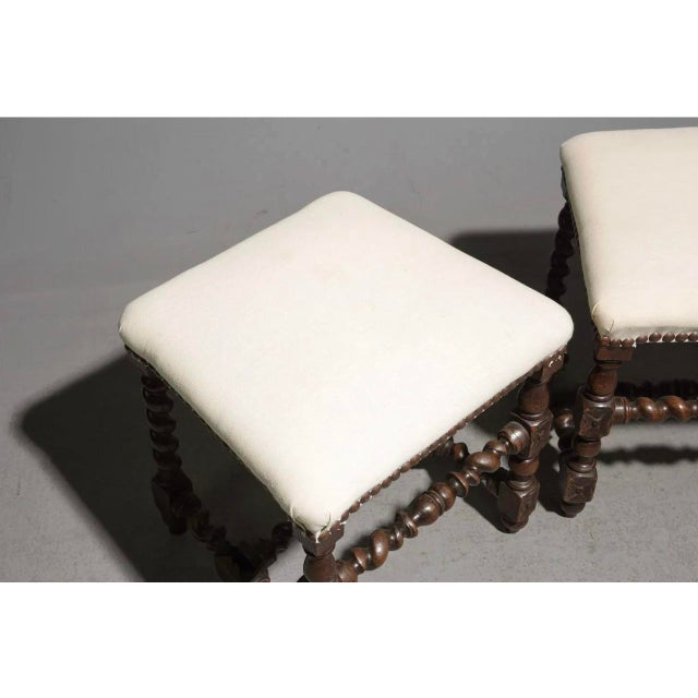 Early 20th Century Pair of Louis XIII Style French Twist Oak Stools For Sale - Image 5 of 5