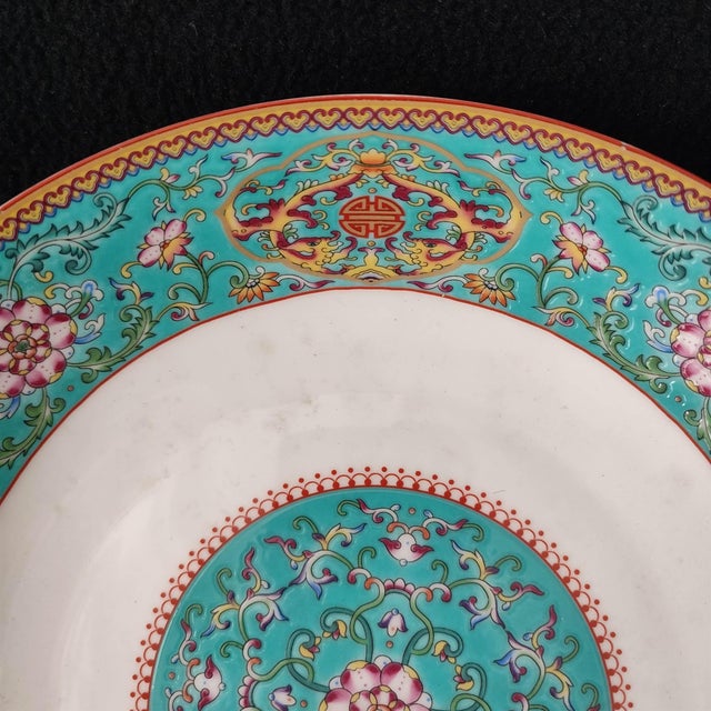 White Chinese Ceramic Plate,Qianlong Marked Famille Rose Porcelain Plate Hand Painted Floral Patterns Pattern For Sale - Image 8 of 10