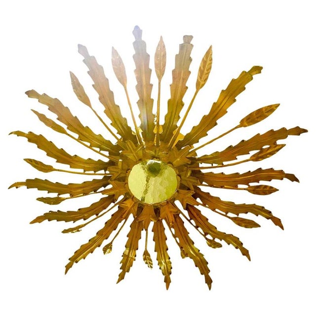Large Spanish Sunburst Flush Mount in Gilt Metal, 1950 For Sale - Image 9 of 9