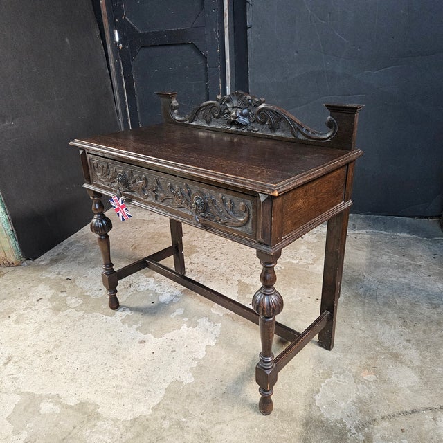 Mid 19th Century Victorian Oak Carved Console Table With One Drawer For Sale - Image 17 of 18
