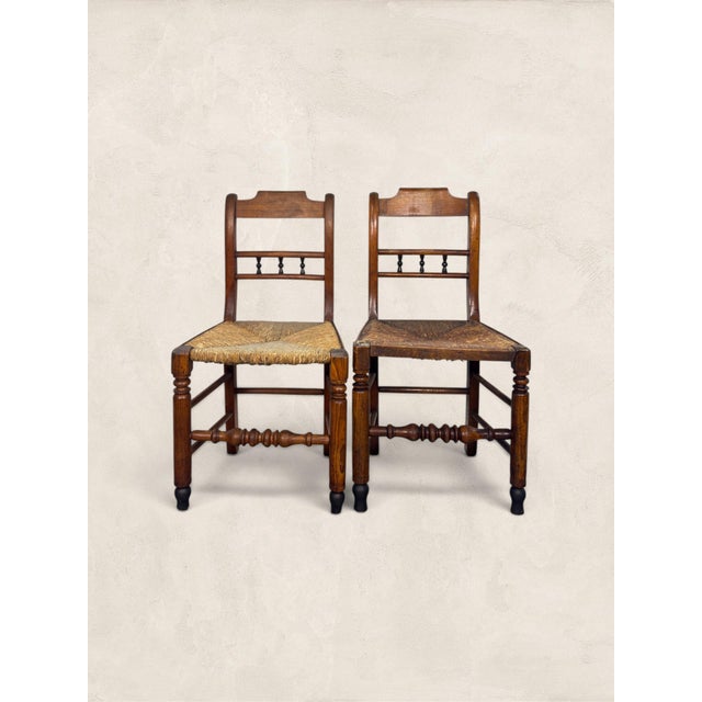Wood Antique English Oak Pair of Occasional Chairs C 1900 For Sale - Image 7 of 10