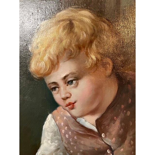 Large Late 20th Century Framed Painting of Child Feeding Rabbits in the Style of Düsseldorf School Artist Felix Schlesinger For Sale - Image 4 of 12
