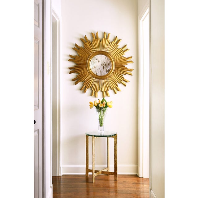 Metal Matthew Izzo Home Ricky Round Hammered Brass Side Table With Thick Poured Glass Top For Sale - Image 7 of 8