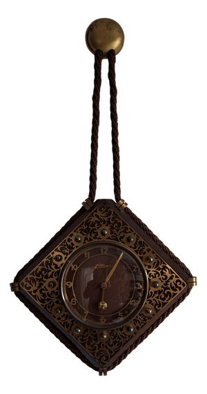 Mid-Century Mechanical Wall Clock with Brass-Decorated Front from Atlanta, 1950s
