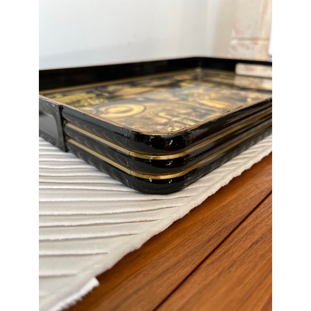 Silver Bespoke Lacquered Fornasetti Style Serving Tray Sally Designs Artist Signed For Sale - Image 8 of 12