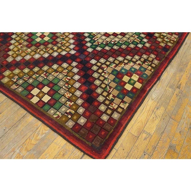 Striking Red Ground Color With Multicolor Diamond Design Antique American Hooked Rug For Sale - Image 10 of 10