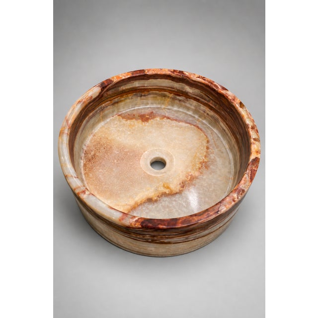 Contemporary Luxury Onyx Vessel Sink – Premium Handcrafted Natural Stone Bathroom Basin For Sale - Image 3 of 7