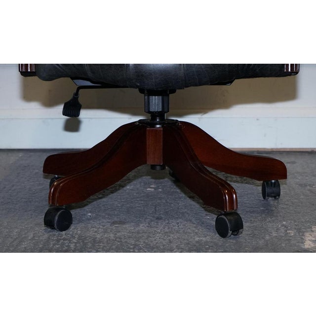 Vintage Chesterfield Dark Aged Grey Leather Directors Swifel Captains Chair For Sale - Image 12 of 16