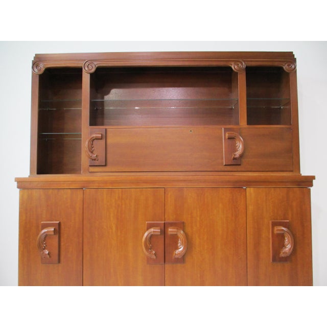 2 Pc. Bar Cabinet Walnut Toned Mid Century Deco Regency For Sale - Image 16 of 18