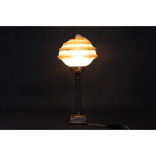 Brass Table Lamp with Marble Base and Glass Shade, 1940s For Sale - Image 12 of 13