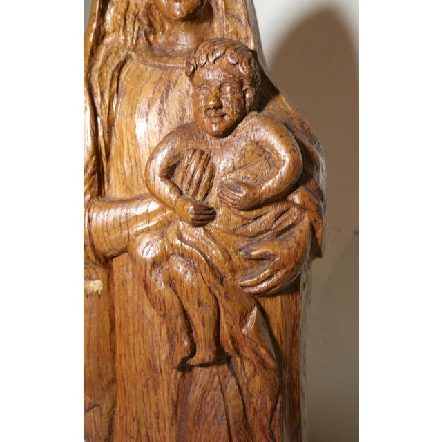 Antique Religious Folk Art Mary Jesus Hand Carved Wood Sculpture Statue Santos For Sale In New York - Image 6 of 12