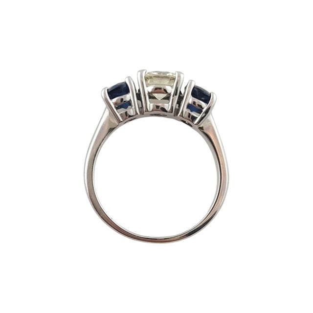 14k White Gold Diamond & Natural Blue Sapphire Engagement Ring Size 7.5 For Sale - Image 4 of 8