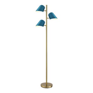 Culver Tree Lamp, Weathered Brass, Pool Blue Shades For Sale