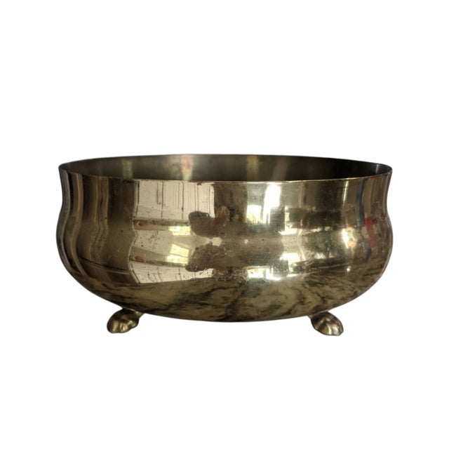 Vintage Brass Claw Foot Cachepot Planter Bowl For Sale - Image 4 of 7