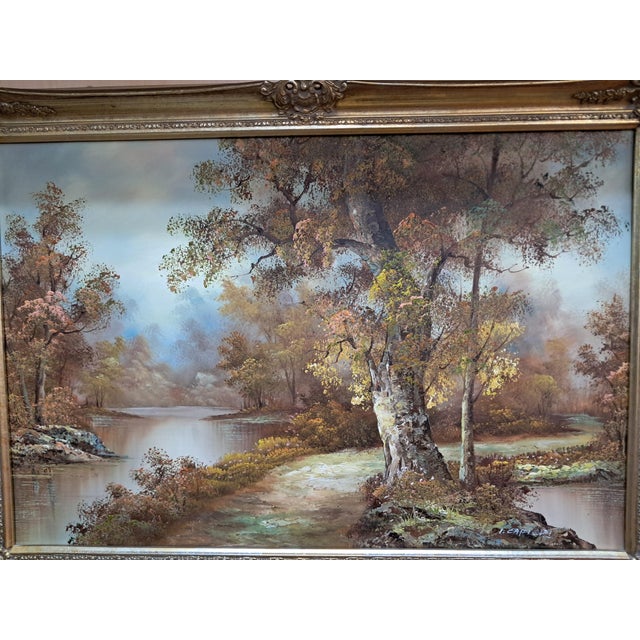 Large Vintage Landscape, Woodland, Oil Painting on Canvas, Gold Wood Frame, I Cafieri For Sale - Image 13 of 18