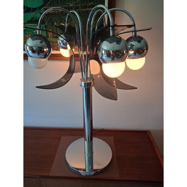 Chrome Robert Sommeman Style Vintage Space Age Chrome 1970's 5 Light Waterfall Lamp With Smoked Lucite Petals. For Sale - Image 8 of 15