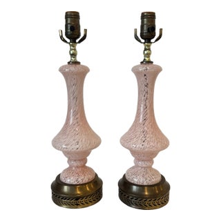 Pair of C. 1960s Mid Century Modern Pink Murano Glass Table Lamps For Sale