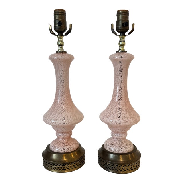 Pair of C. 1960s Mid Century Modern Pink Murano Glass Table Lamps For Sale