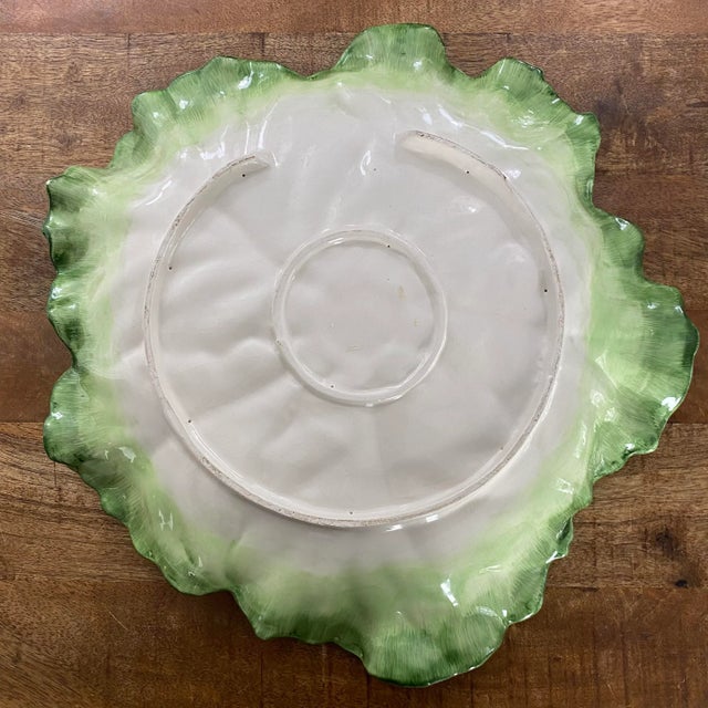 French Country Vintage Cabbage Style Ruffled Serving Platter For Sale - Image 3 of 9