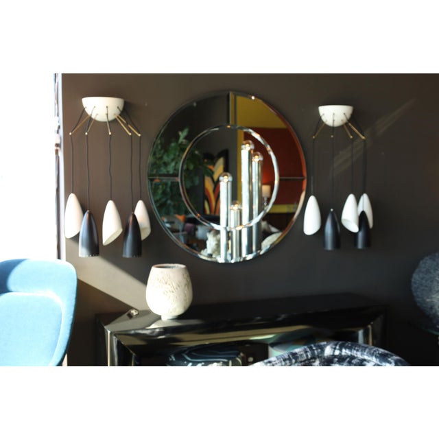 1970s Roberto Giulio Rida Five Arm Cone Sconces in Black and White With Brass Fittings - a Pair For Sale - Image 4 of 8