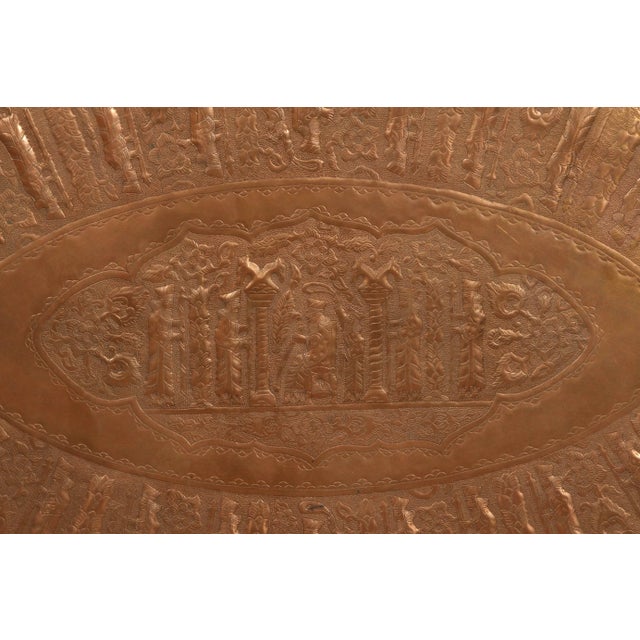 Persian Large Persian Persepolis Repoussé Copper Oval Tray, Circa 1950 For Sale - Image 3 of 8