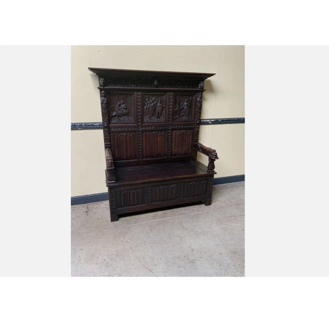 Antique Neo-Gothic Chest Bench, 1880 For Sale - Image 3 of 10
