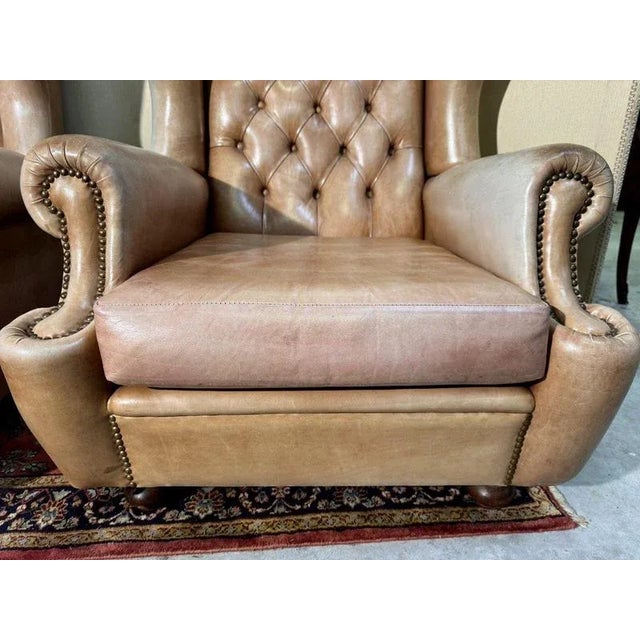 Chesterfield Wingback Chairs in Leather, Set of 2 For Sale - Image 5 of 8