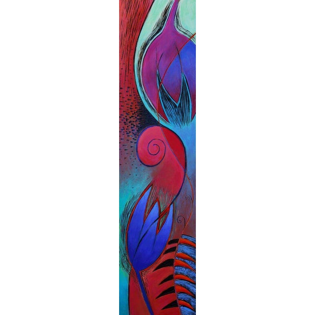 Luz Marina Ruiz "Dualidad" Acrylic on Wood Panel, Vertical Botanical Abstract in Crimson, Bay Area California Art, Original 6 X 24 Inches, 2024 For Sale