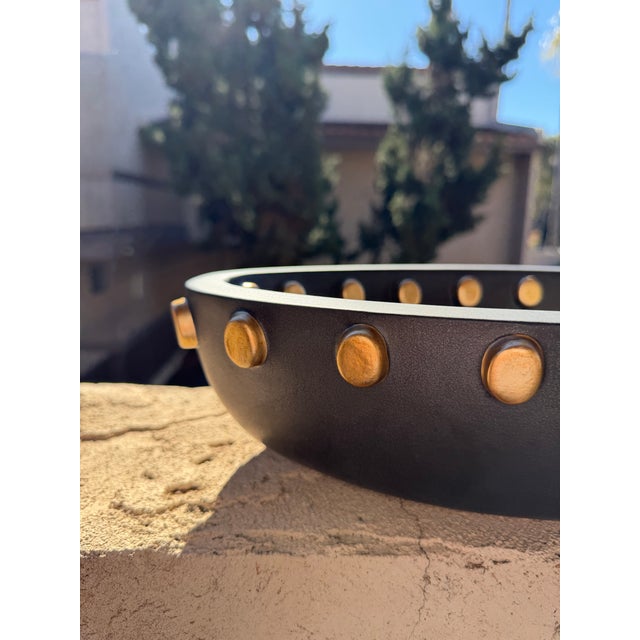L’objet 18” Black & Gold Studded Oval Centerpiece Bowl For Sale - Image 4 of 7