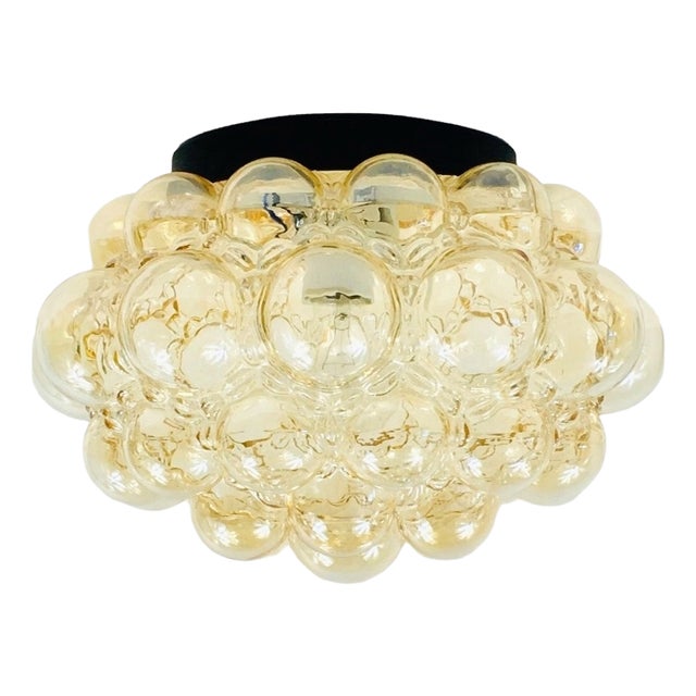 Large Mid-Century Modern Amber Bubble Glass Ceiling Light by Helena Tynell for Limburg, Germany, 1970s For Sale