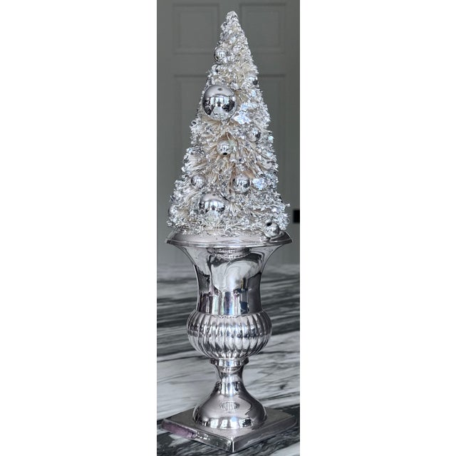 Traditional Vintage International Silver Company Silver Plated Classical Urn Shape Vase & Bottle Brush Tree For Sale - Image 3 of 15