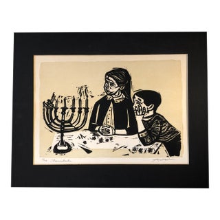 1960’s Original Irving Amen Wood Block Print “Chanukah “ For Sale