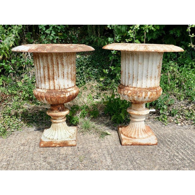 Pair of Large Cast Iron Garden Urns, Garden Planters This is a superb and unusually large pair of cast iron urns The urns...