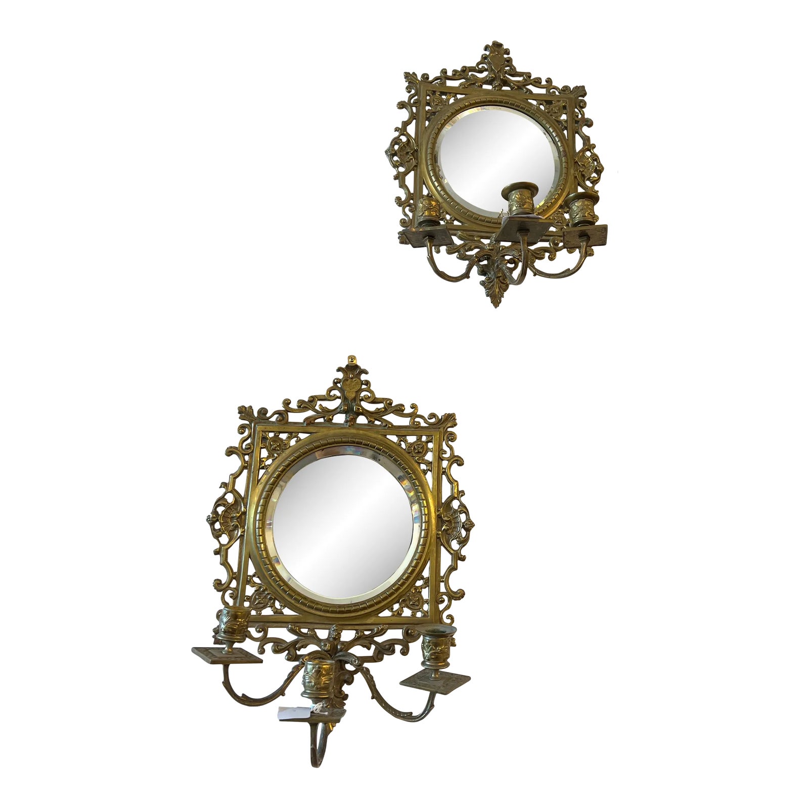 Pair of 1920s Brass Mirror Candle Wall Sconce Chairish