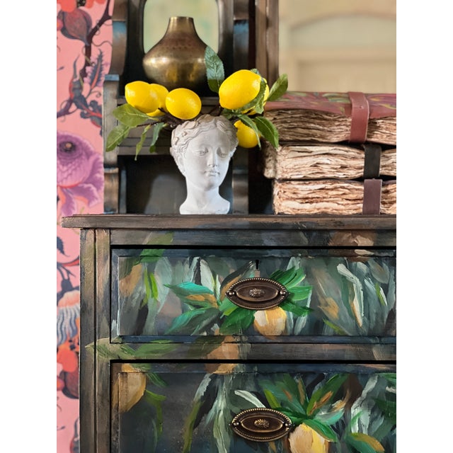Antique Victorian-Style Triple-Mirror Dresser With Hand-Painted Lemon Botanicals by Dionne Woods For Sale - Image 11 of 11