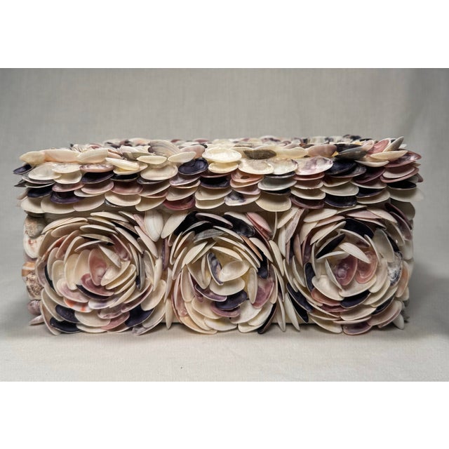 Vintage Coastal Rosette Encrusted Shell Lidded Decorative Organization Accessory Box For Sale In Houston - Image 6 of 12