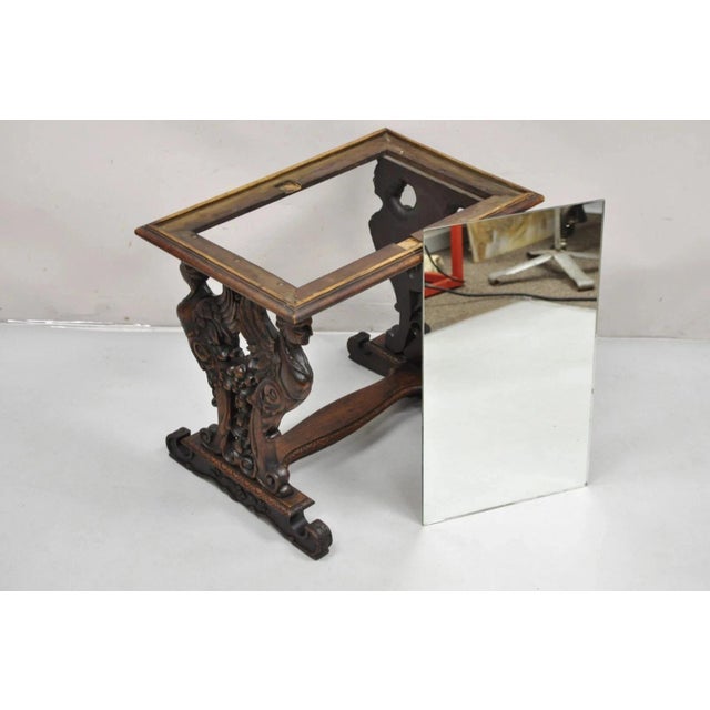 Antique Renaissance Revival Carved Winged Maiden Walnut Mirror Top Side Table For Sale - Image 9 of 11