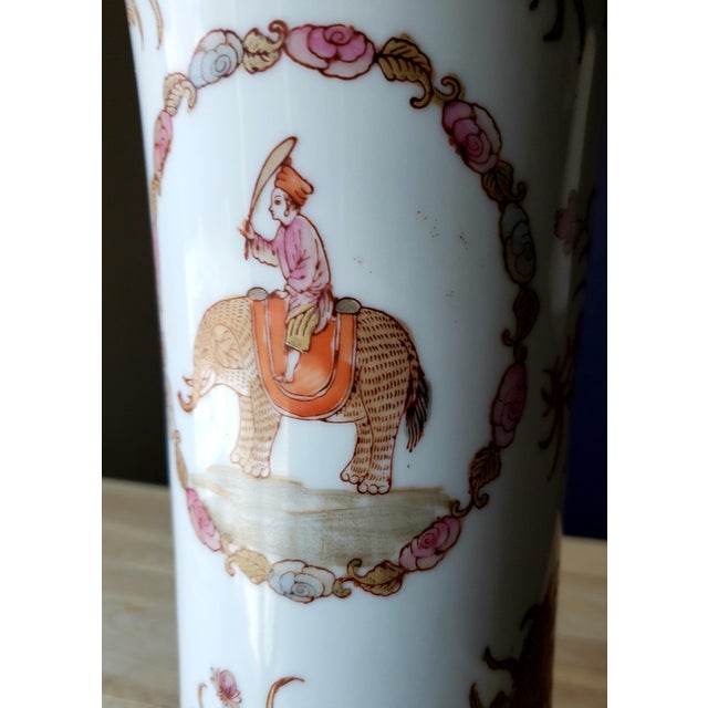 Rare Vintage Chinese Export Famille Rose Lamp - Elephant & Mahout Motif For Sale In Los Angeles - Image 6 of 12