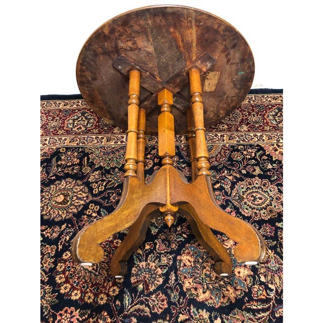 Brown Antique Victorian Style Round Side Table. For Sale - Image 8 of 10