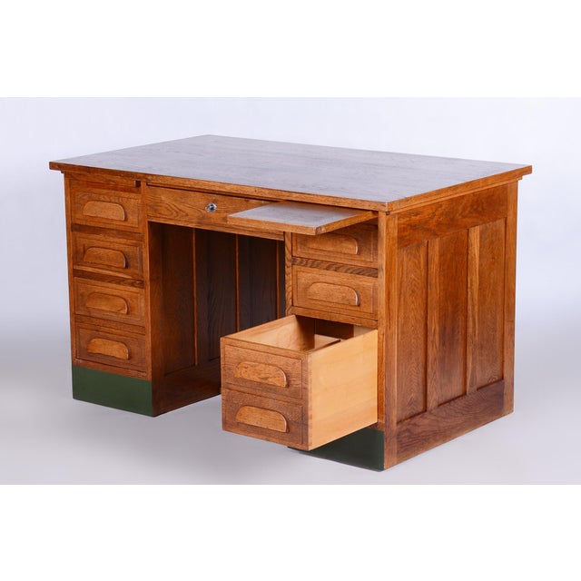 Art Deco Writing Desk in Oak and Marmoleum, Czechia, 1930s For Sale - Image 10 of 13