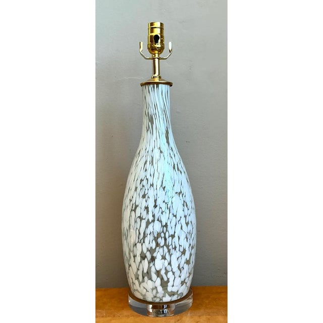 Metal Vintage Speckled Glass Table Lamp For Sale - Image 7 of 13