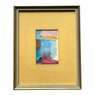 Vintage Small Abstract Watercolor in Gold Frame For Sale