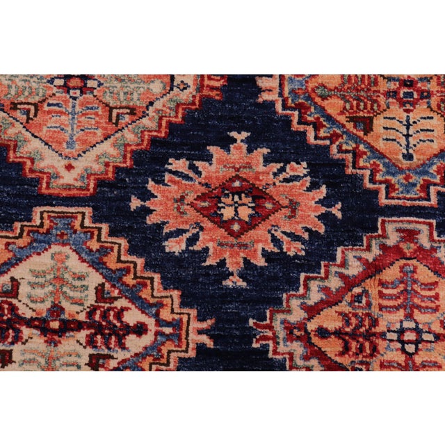 Textile Boho Chic Tribal Super Kazak Blue/Beige Wool Rug - 8'1'' X 9'4'' For Sale - Image 7 of 10