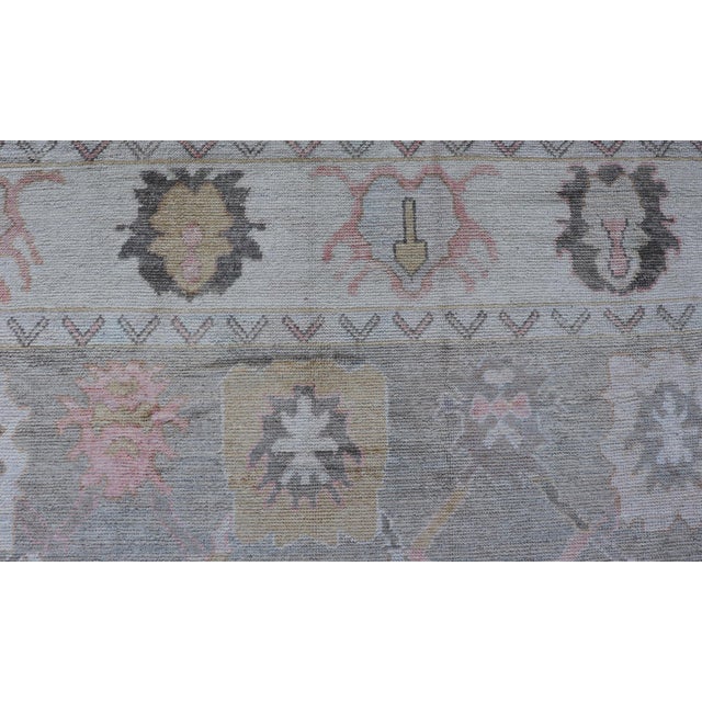 Tribal Design Turkish Oushak Rug With Medallions in Light Green and Multi Colors 9'0 X 11'9 For Sale - Image 9 of 10