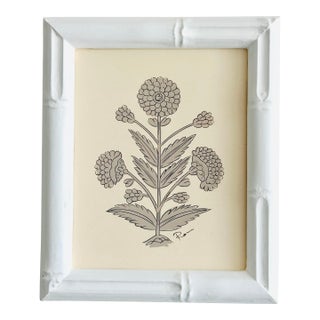 Hand-Painted Jaipuri Gray Floral Motif Painting. Framed For Sale