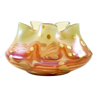 Austrian Art Noveau Red and Gold Floral Glass Bowl from Johann Loetz Witwe, 1902 For Sale